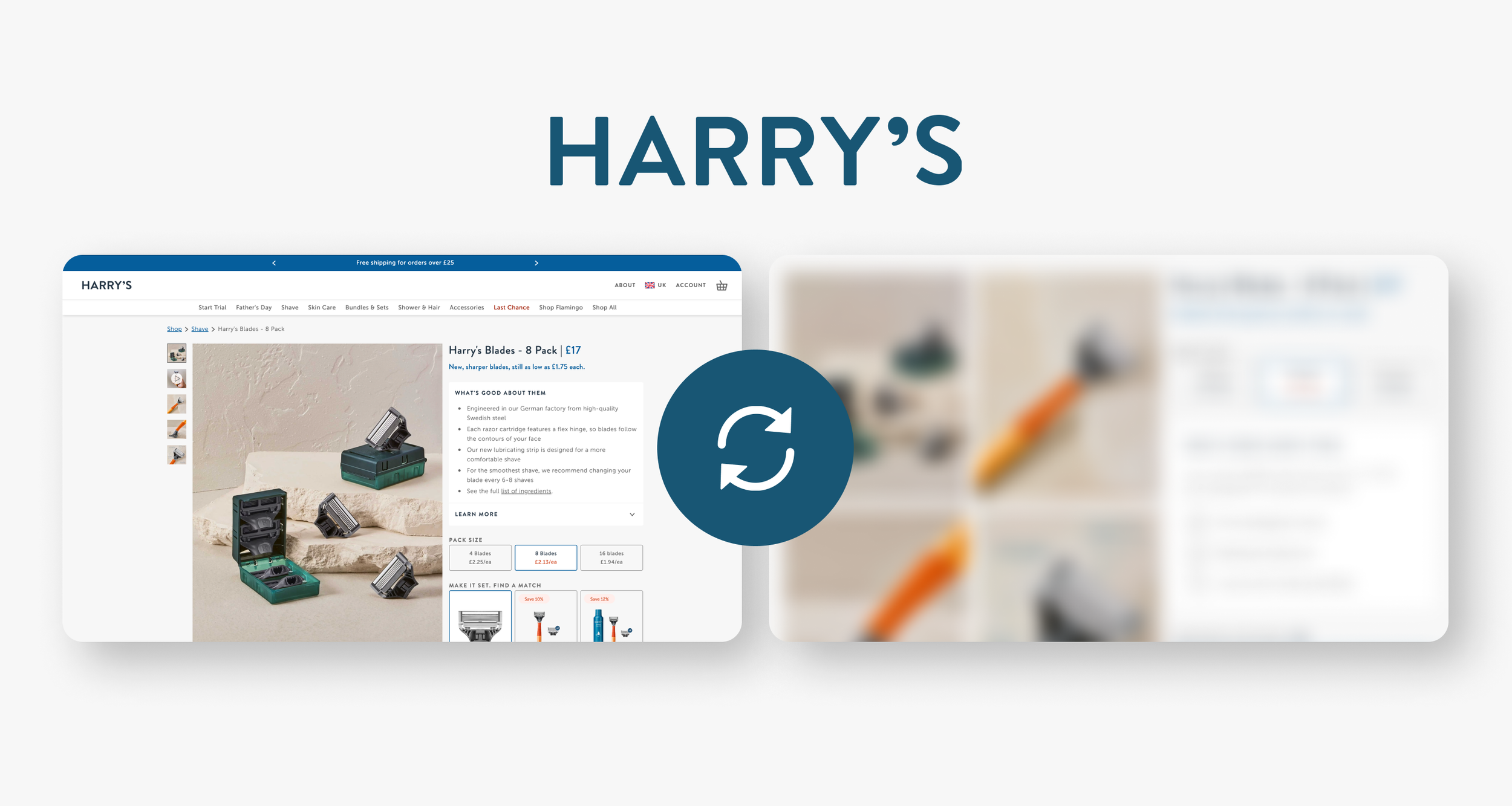 Harry’s product display page redesign on desktop and mobile