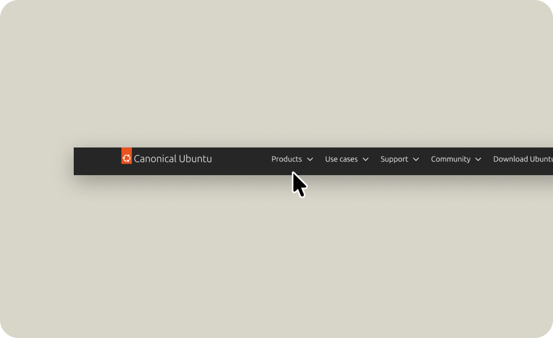 A cursor heading straight for the ubuntu.com navigation bar